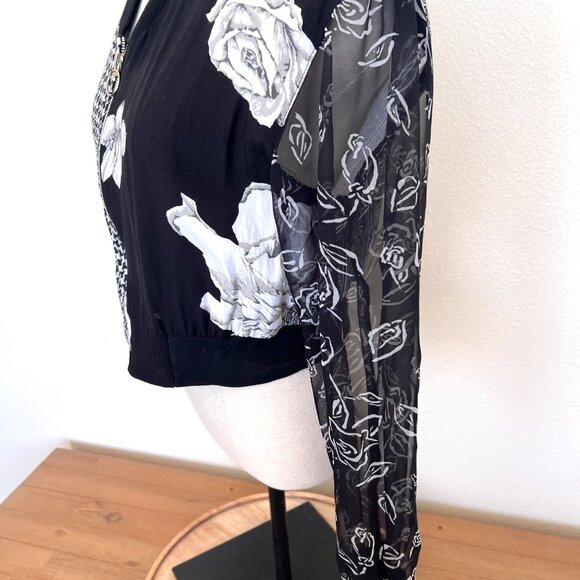 80's Judy Knapp Zip Front Blouse - Crop Jacket - Size Medium - Black & White - Picture 4 of 9